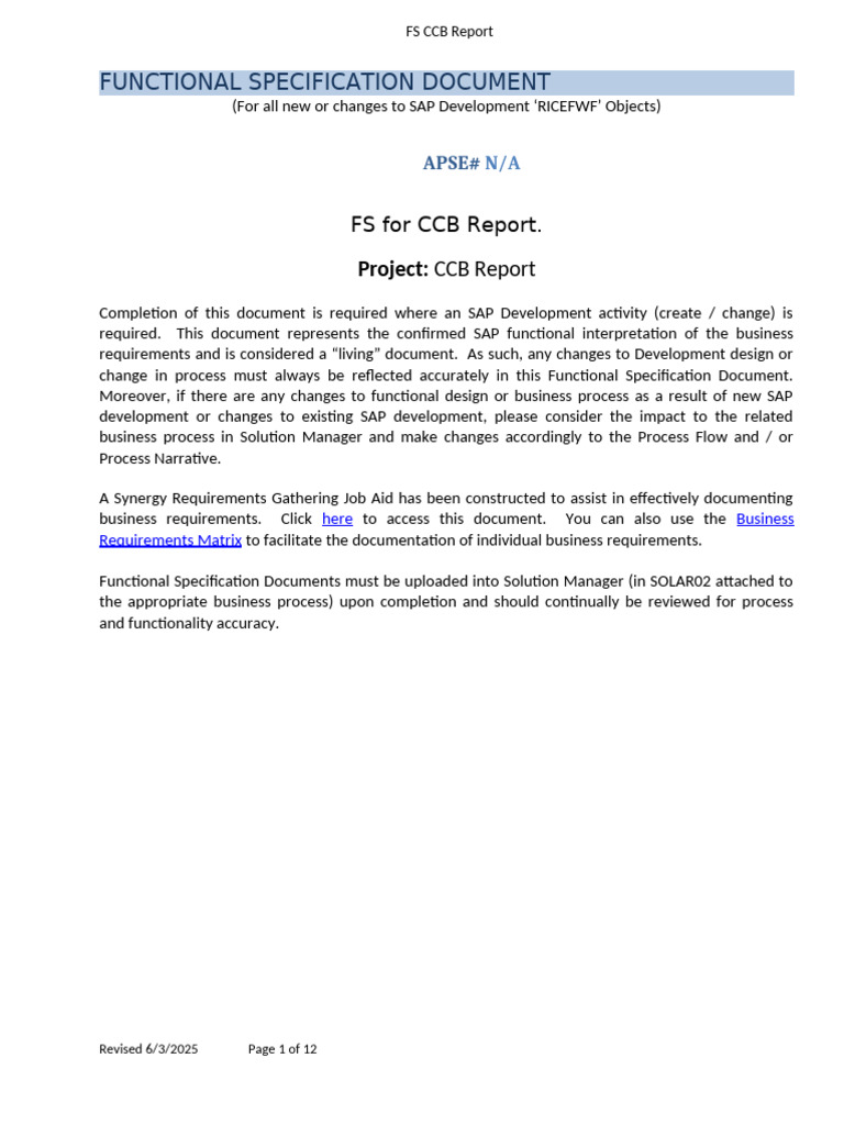 CCB Report Functional Specification Document | PDF | Specification ...