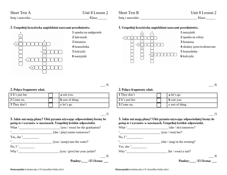 Short Tests Unit 8 Lesson 2 | PDF