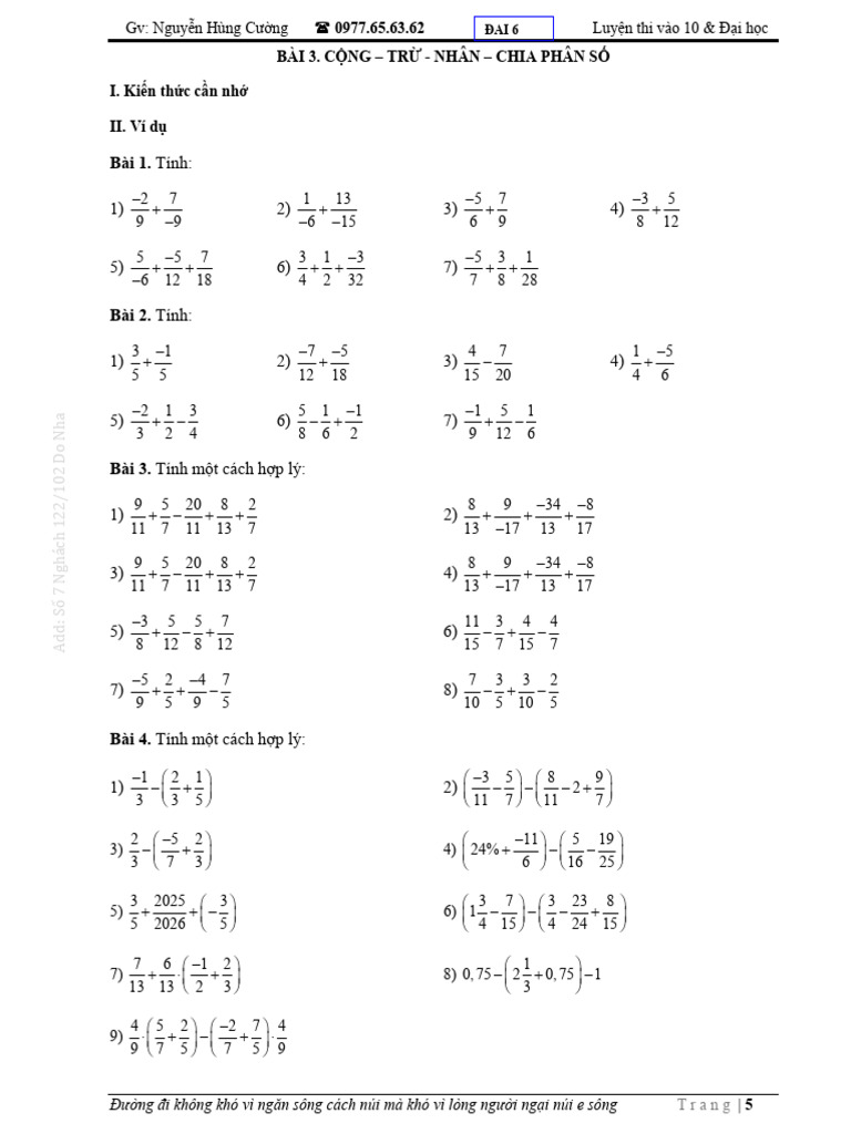 Cong - Tru - Nhan - Chia Phan So | PDF