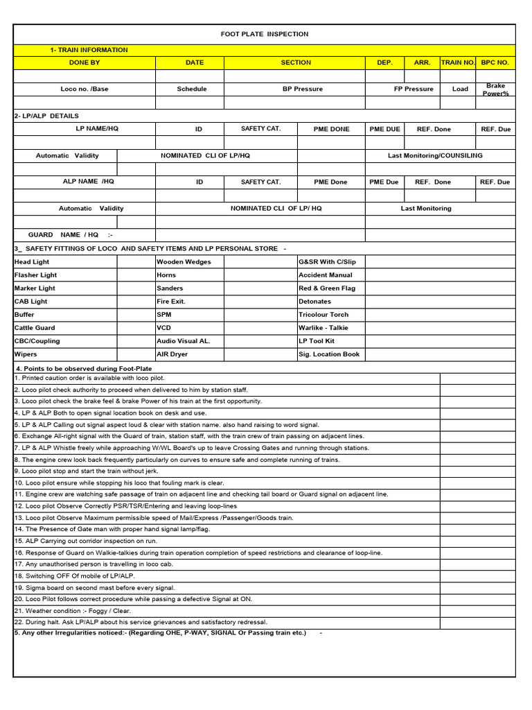 Foot Plate Inspection Guidelines | PDF | Transport | Land Transport