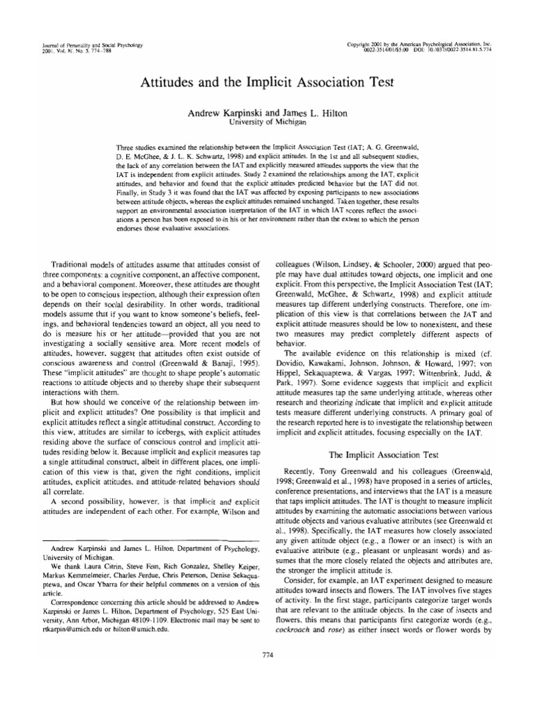 Attitudes and Implicit Association Test (Termometro) | PDF | Attitude ...