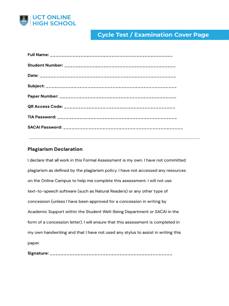 Student Plagiarism Declaration Form | PDF