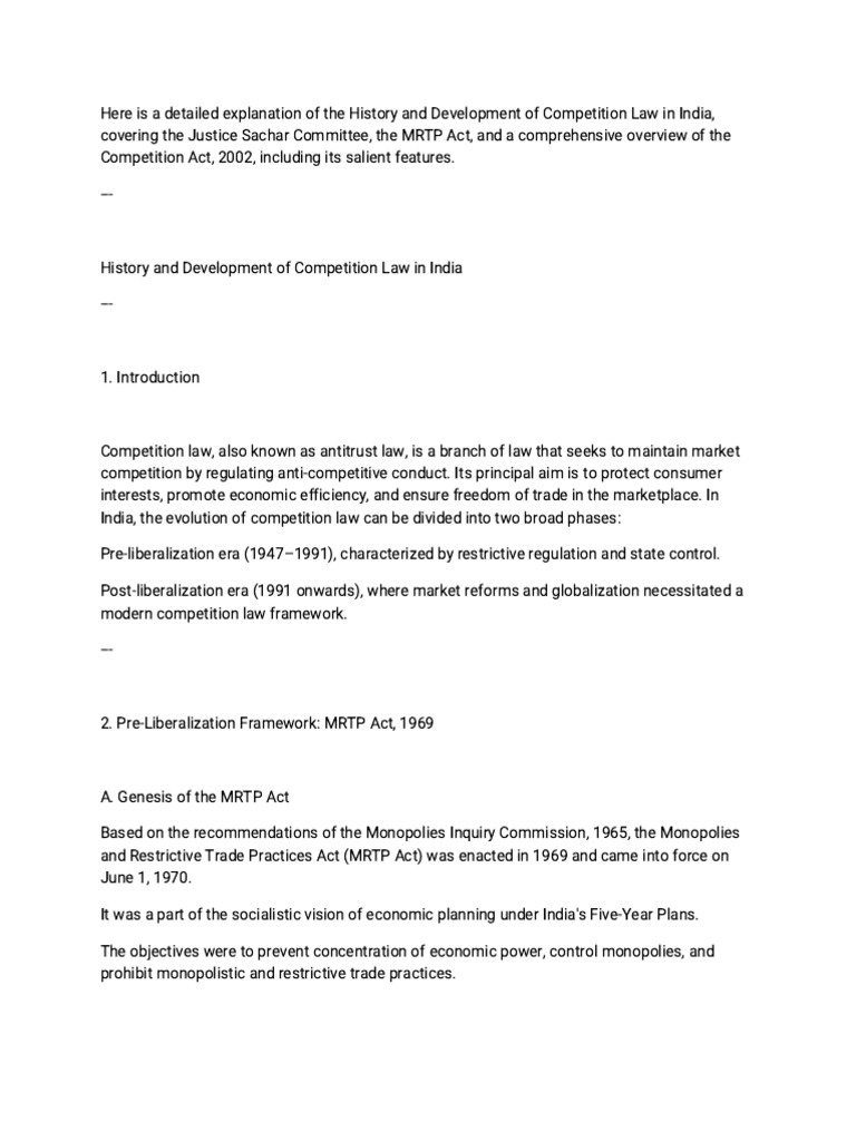 Evolution of Competition Law in India | PDF | Competition Law | Monopoly