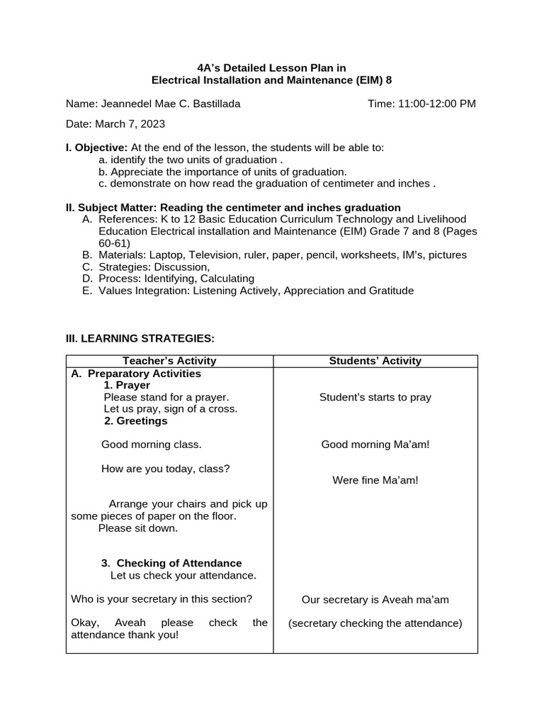 Lesson Plan Grade 7 & 8 Ruler | PDF | Lesson Plan | Human Communication