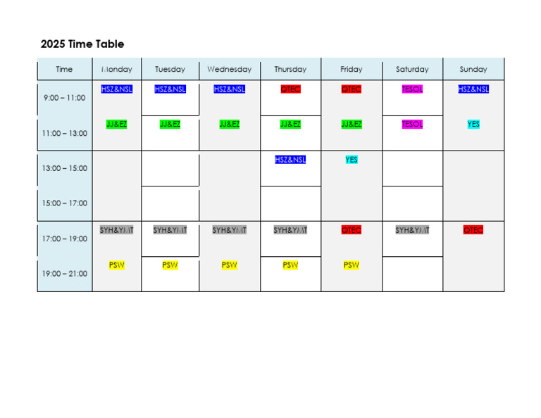 2025 Time Table | PDF