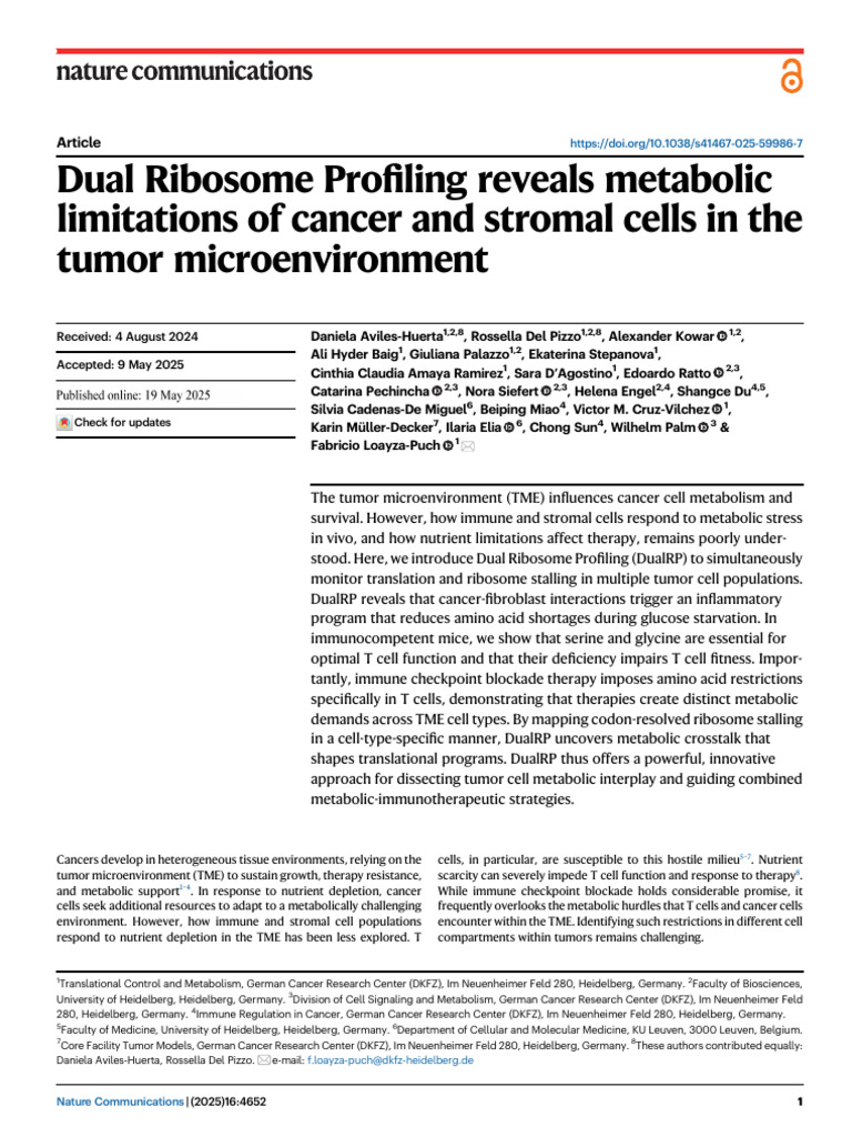Dual Ribosome Profiling Reveals Metabolic Limitations of Cancer and ...