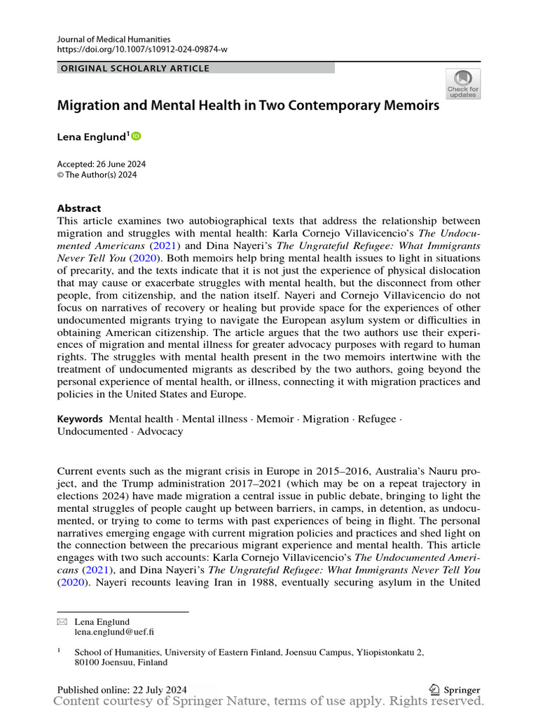 Migration and Mental Health in Two Contemporary Me | PDF | Obsessive ...