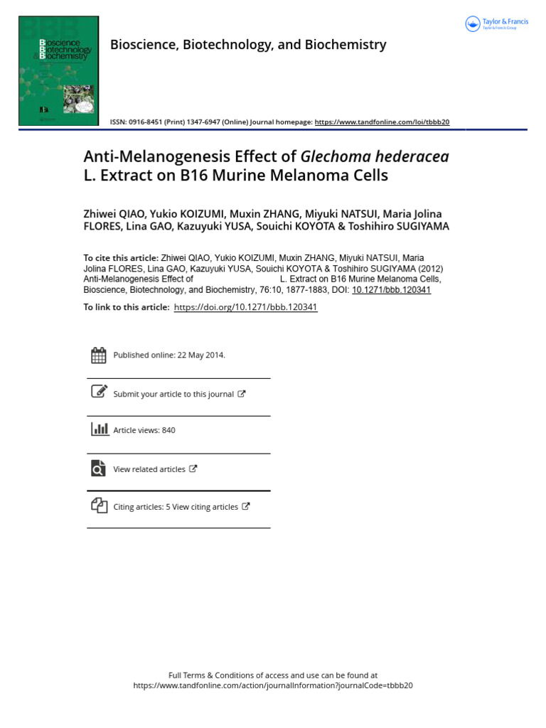 Anti Melanogenesis Effect of Glechoma Hederacea L Extract On B16 Murine ...