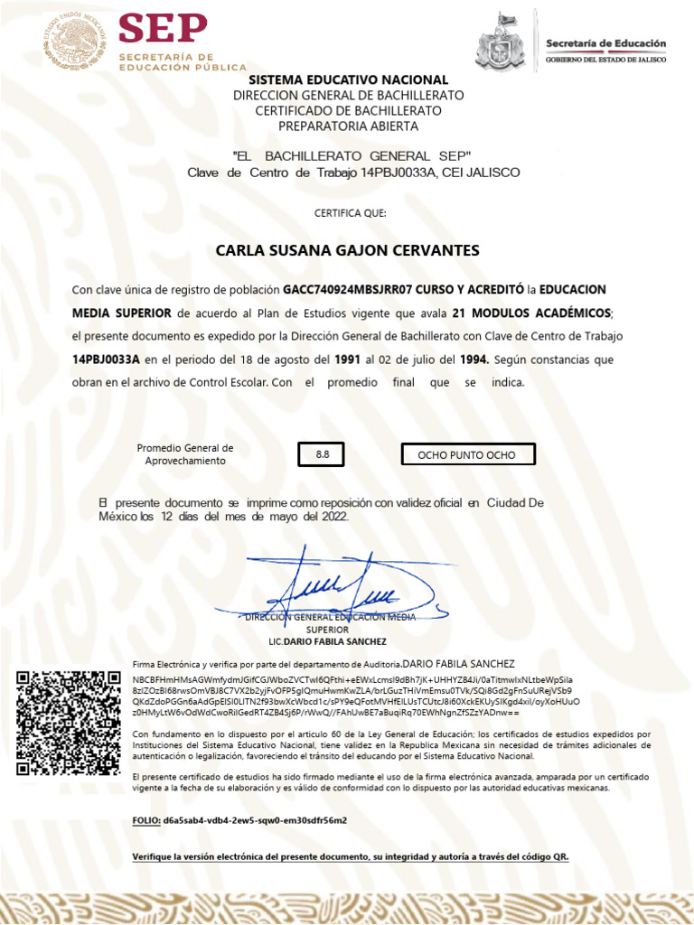 Certificado de Bachillerato SEP 7.5 | PDF | México