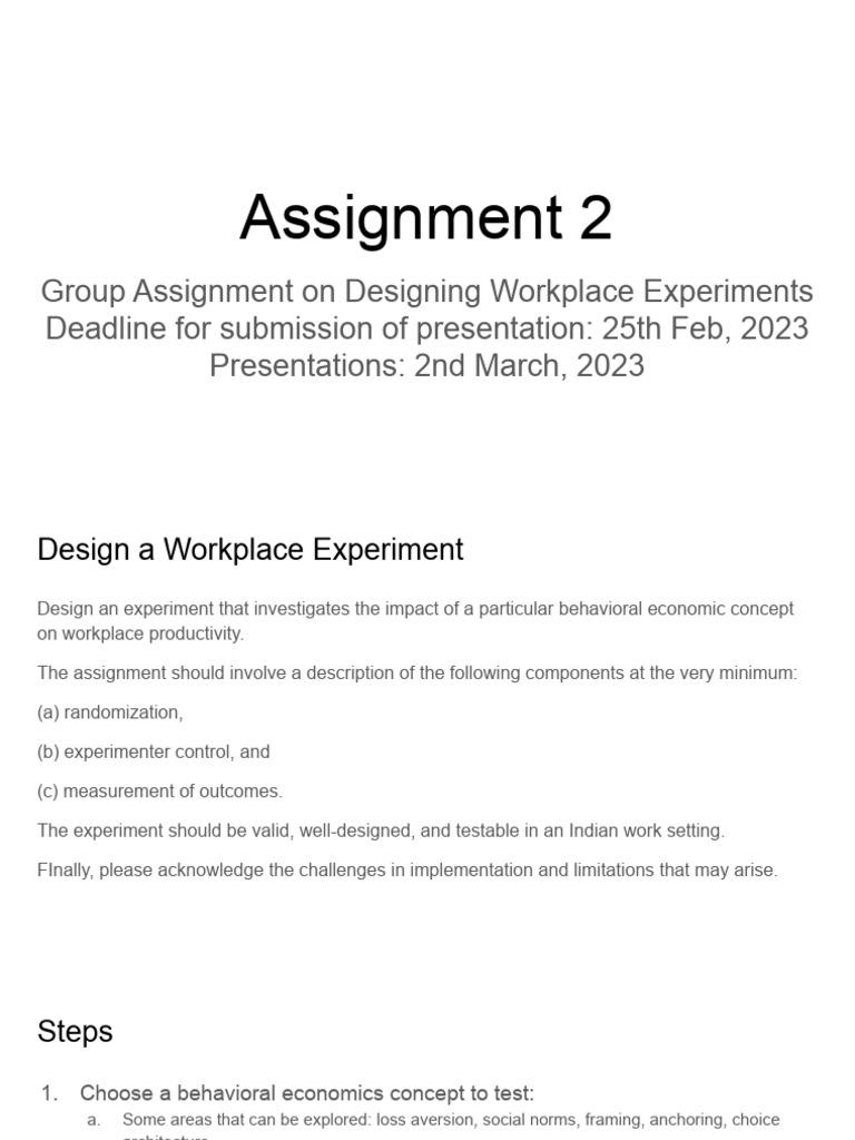 Designing Workplace Experiments Assignment | PDF