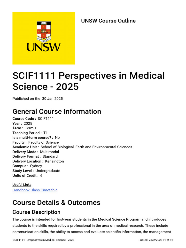 SCIF 1111 Course Outline | PDF | Science | Turnitin