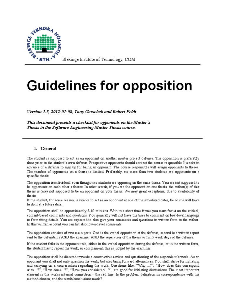 Master's Thesis Opposition Guide | PDF | Thesis | Scientific Method