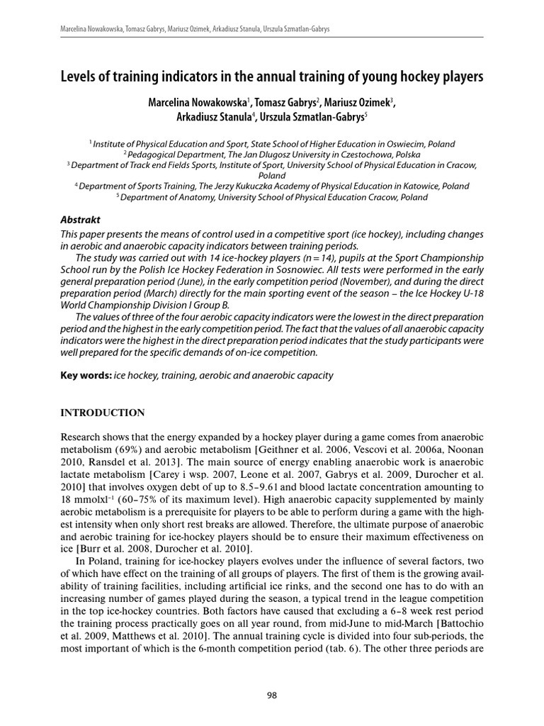 Training Indicators in Young Hockey Players | PDF | Physical Fitness ...