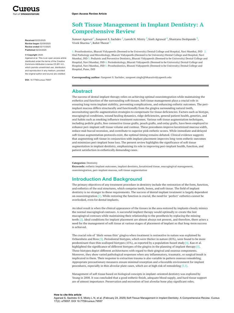 Soft Tissue Management in Implant Dentistry | PDF | Dental Implant ...