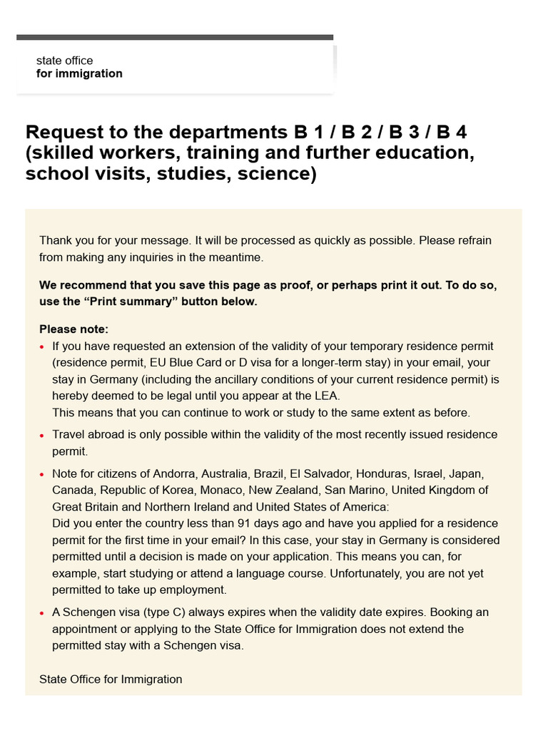 Inquiry To The Departments B 1 / B 2 / B 3 / B 4 | PDF | Travel Visa ...