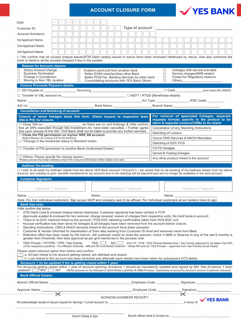 Yes Bank Account Closure Form01 | PDF