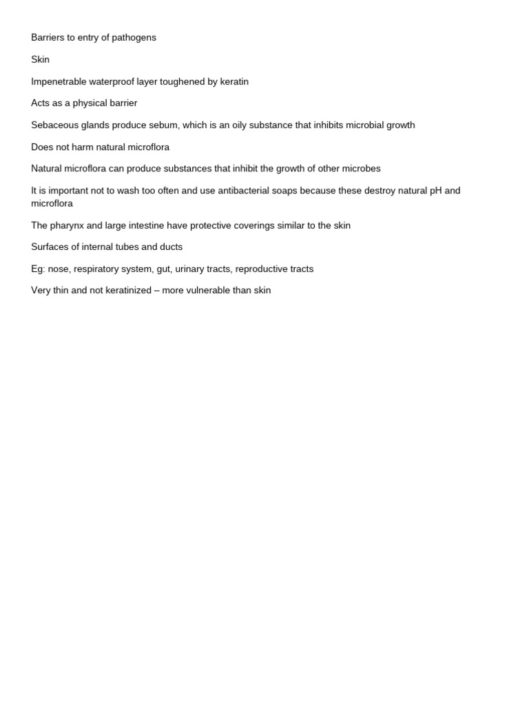 Barriers to Entry of Pathogens | PDF