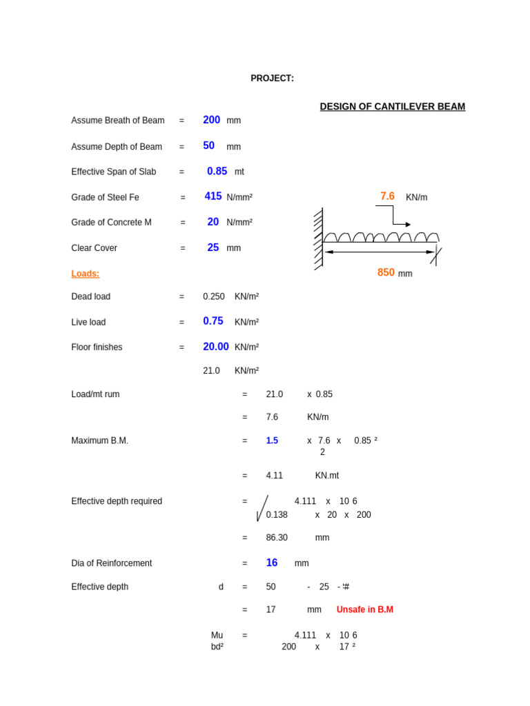 Cantilever Beam Design Calculations | PDF | Beam (Structure ...