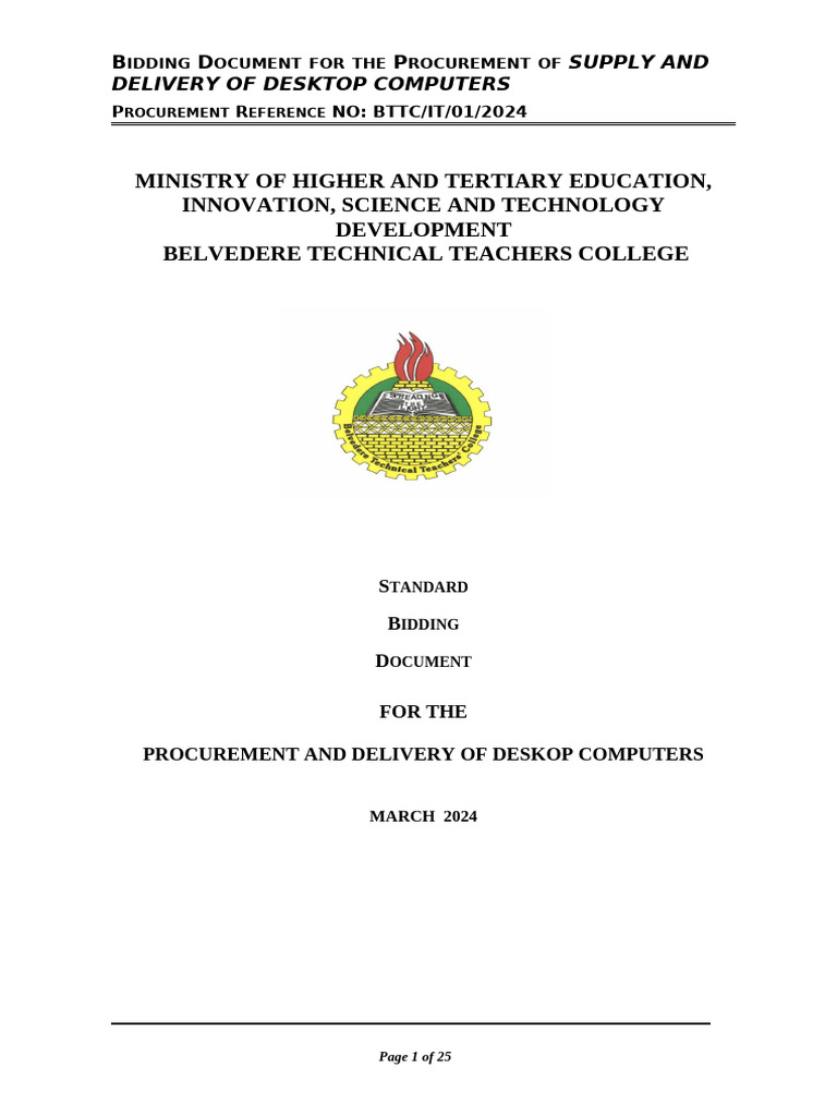 Desktop Computers Procurement Bid Document | PDF | Bill Of Lading