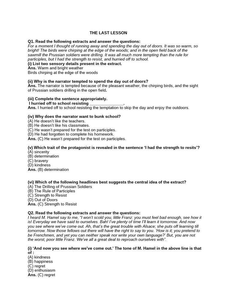 Last Lesson: Themes of Regret and Education | PDF