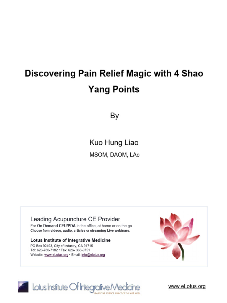 Pain Relief with Shao Yang Points | PDF