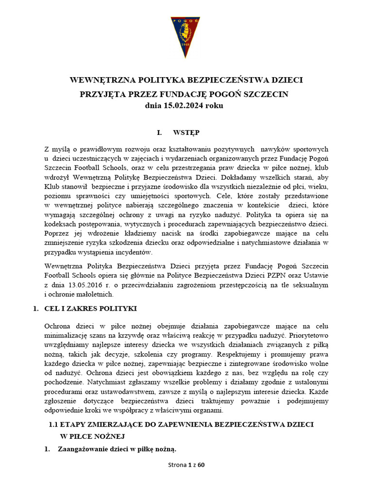 Polityka Bezpieczenstwa Dzieci Fundacja PSFS | PDF