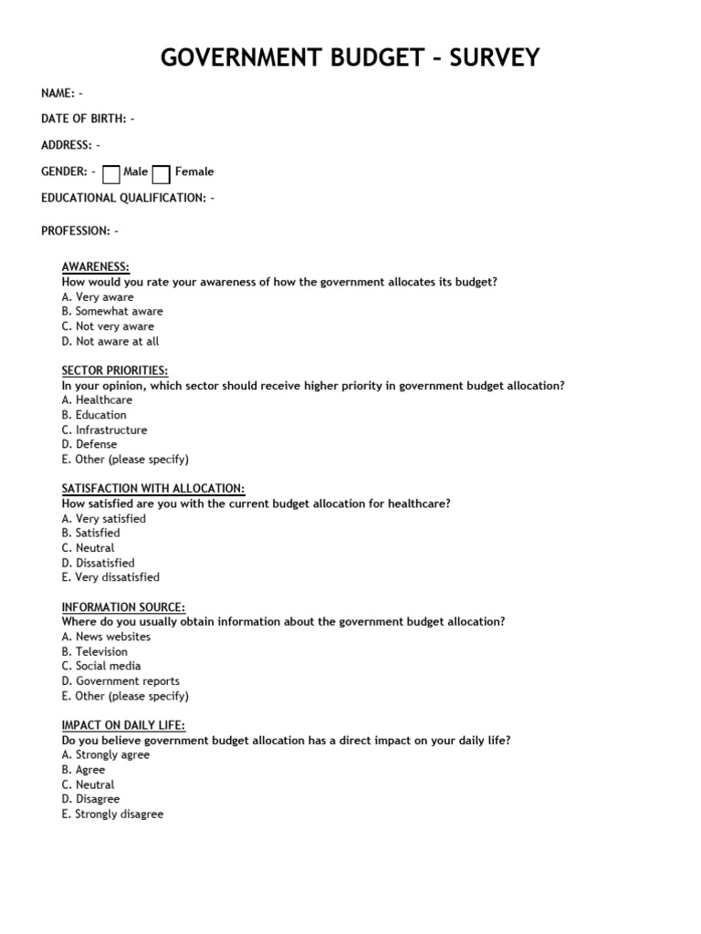 Government Budget Survey Questionnaire | PDF