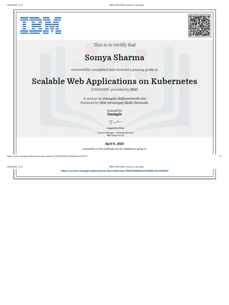 IBM Kubernetes Course Completion Certificate | PDF