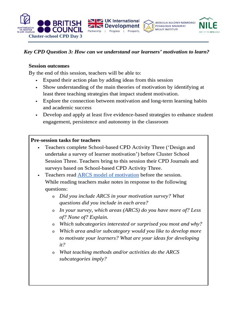 CPD Day 3 Session Plan 14.03 | PDF | Motivational | Motivation