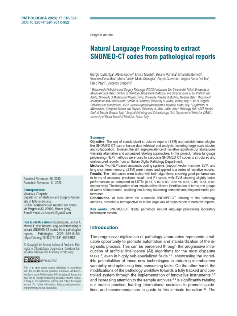 NLP for SNOMED-CT Code Extraction | PDF | Pathology | Support Vector ...