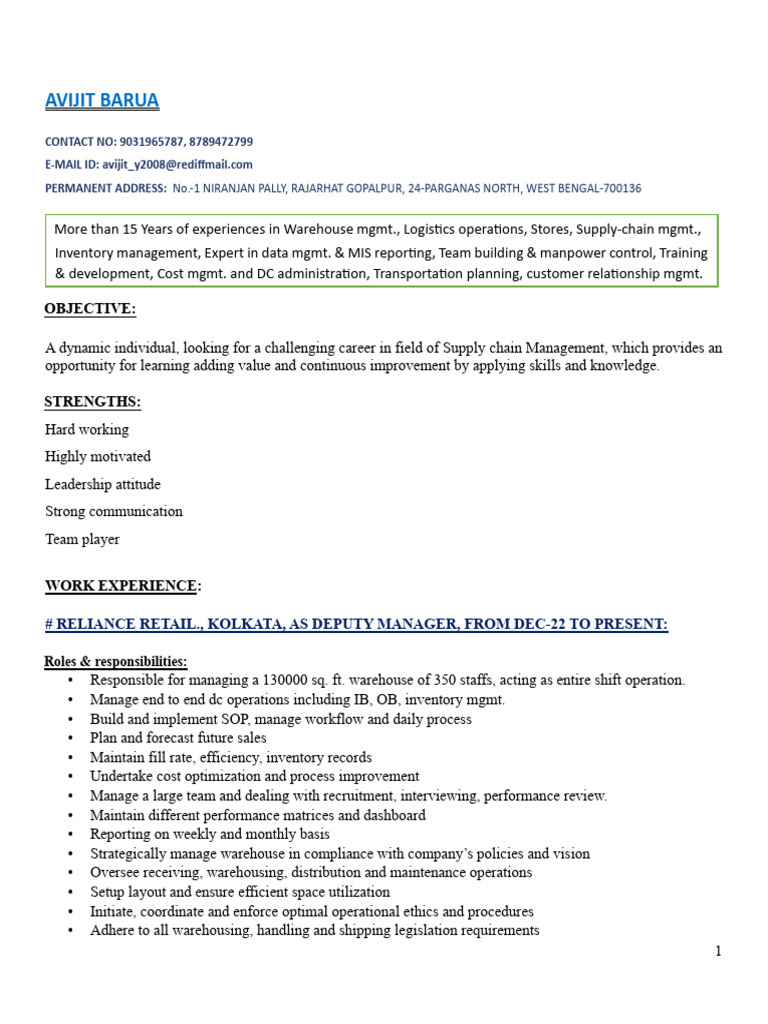 Warehouse Operations Incharge | PDF | Warehouse | Logistics