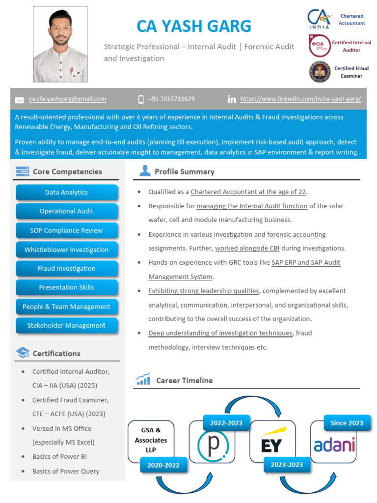 Resume - CA CFE CIA Yash Gargbbhhhhhhhhhjj | PDF | Internal Audit | Audit
