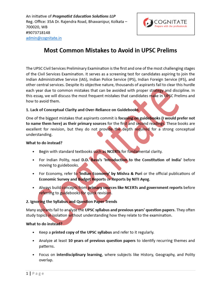 UPSC Prelims: Common Mistakes to Avoid | PDF | Multiple Choice