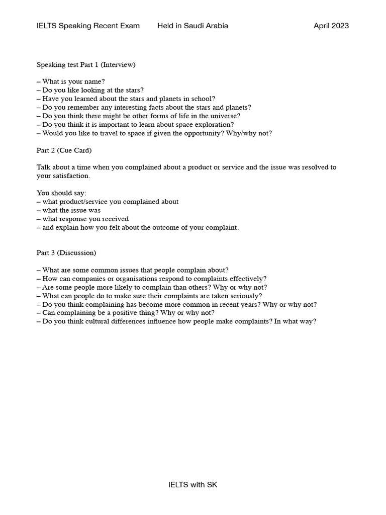 Speaking Test 5 | PDF