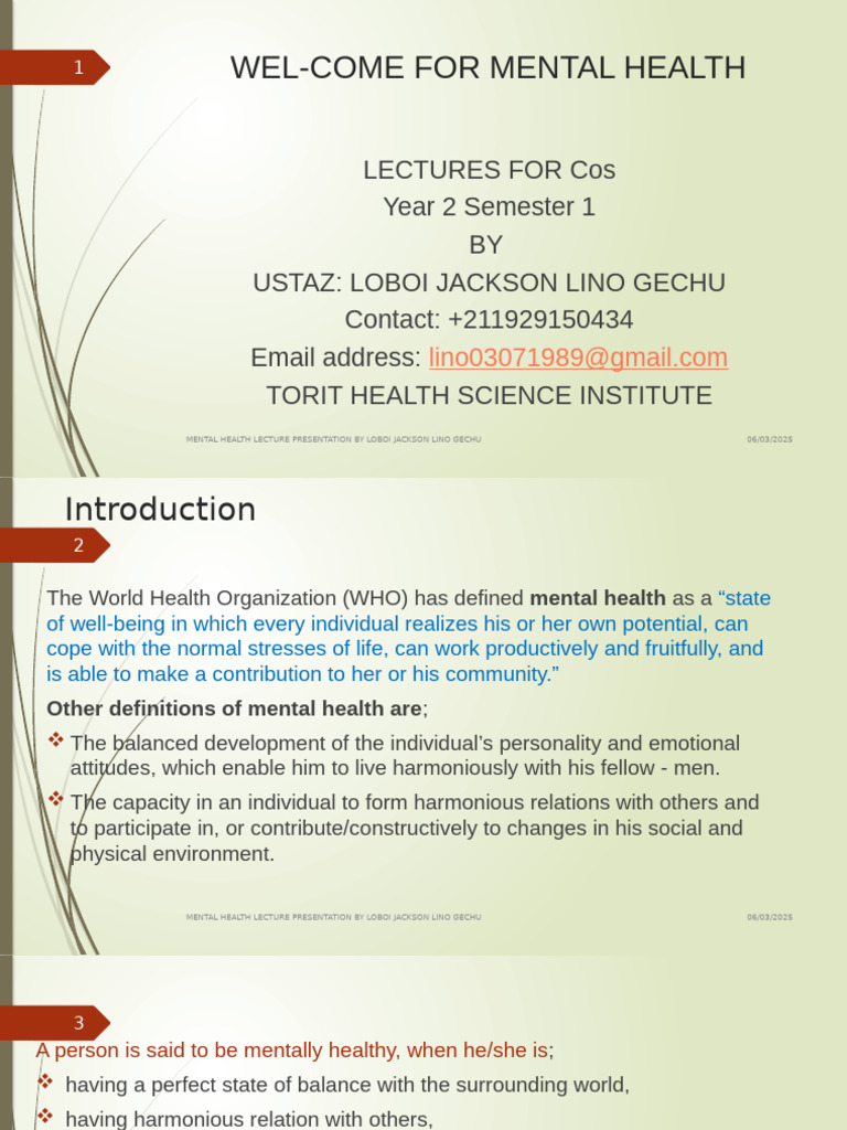 Mental Health Lecture Notes For Cos Year 2 Semester 1 | PDF | Mental ...