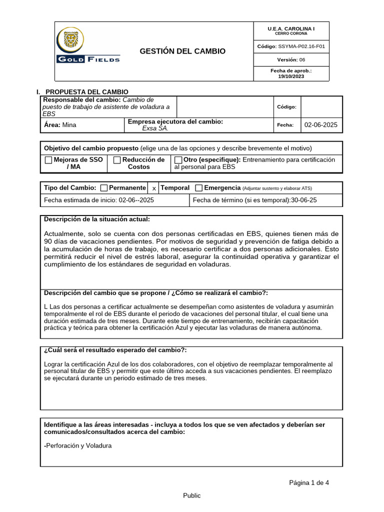 SSYMA P02.16 F01 Gestion Del Cambio V6 | PDF