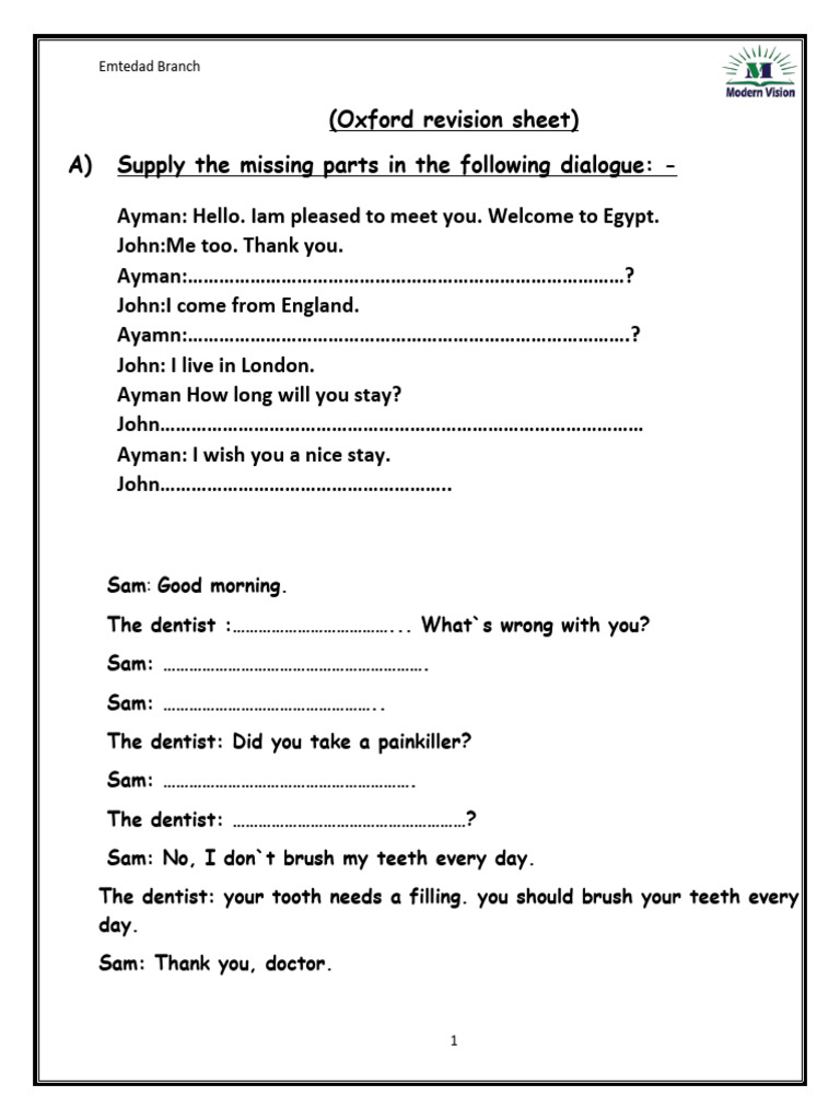 Dialogue and Exercises for English Learning | PDF | Dorothy Gale ...