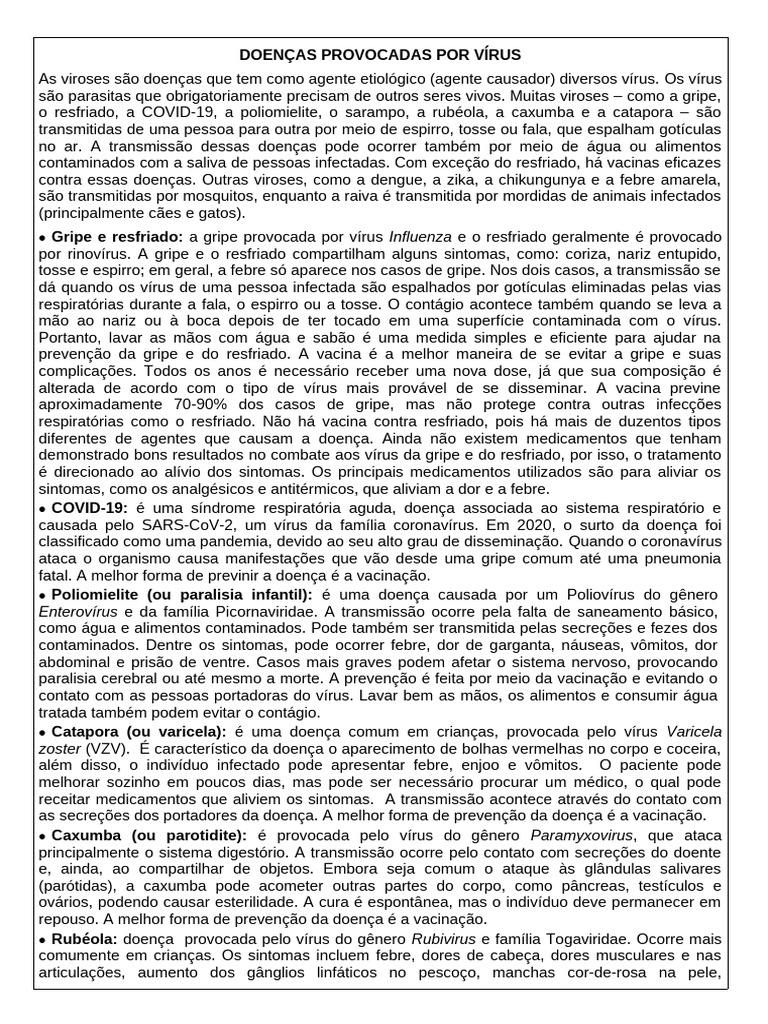 Doenças Virais: Causas e Prevenção | PDF | Febre amarela | Resfriado