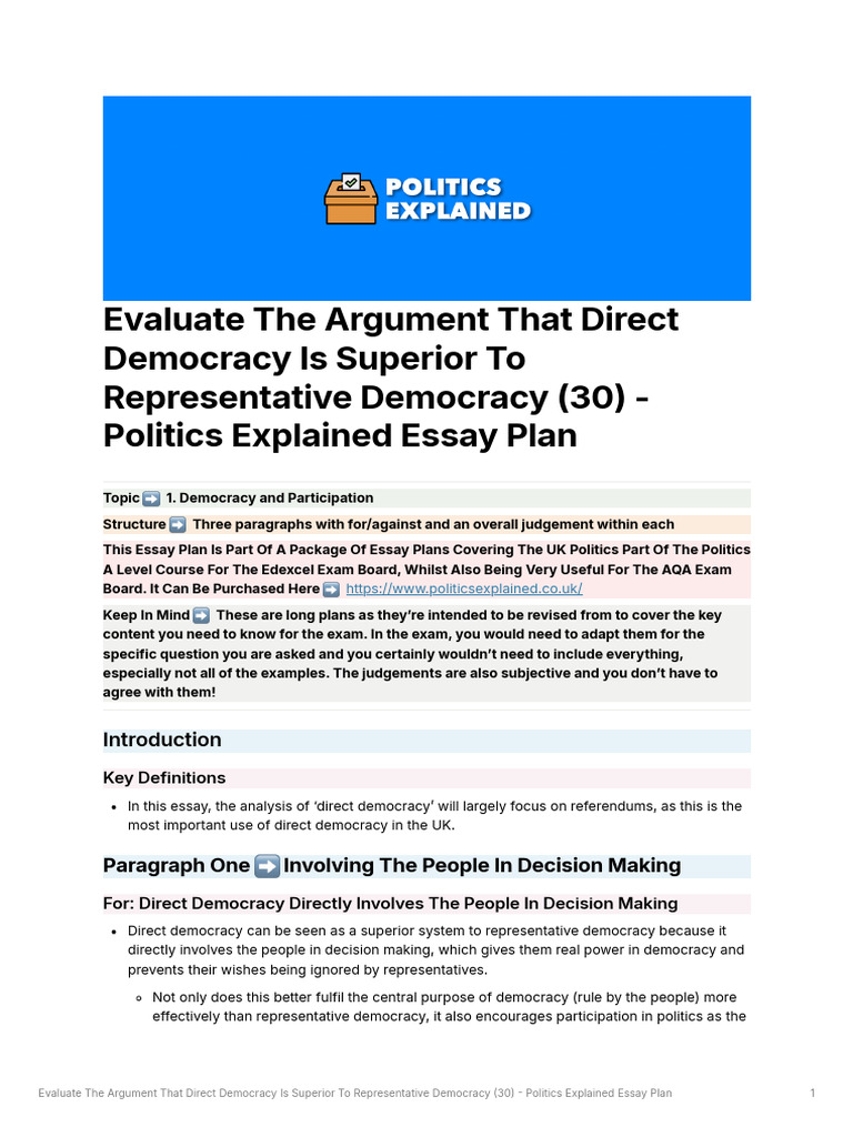 Evaluating Direct vs. Representative Democracy | PDF | Voting | Democracy
