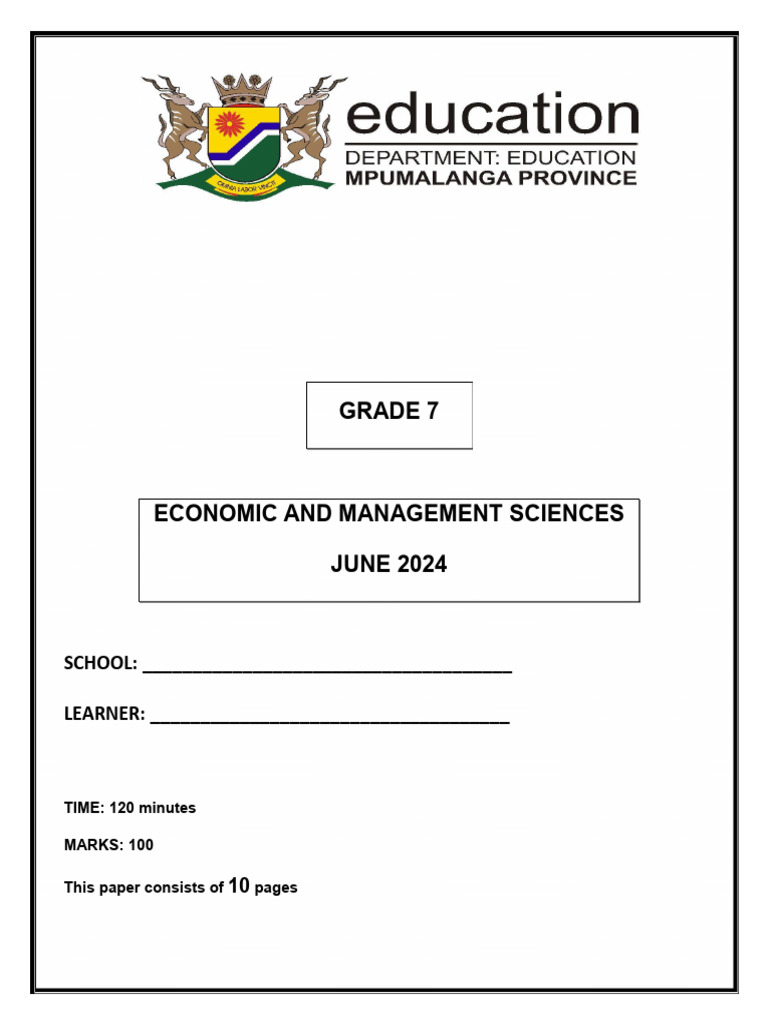 Grade 7 EMS June 2024 Exam Paper | PDF | Equity (Finance) | Banks