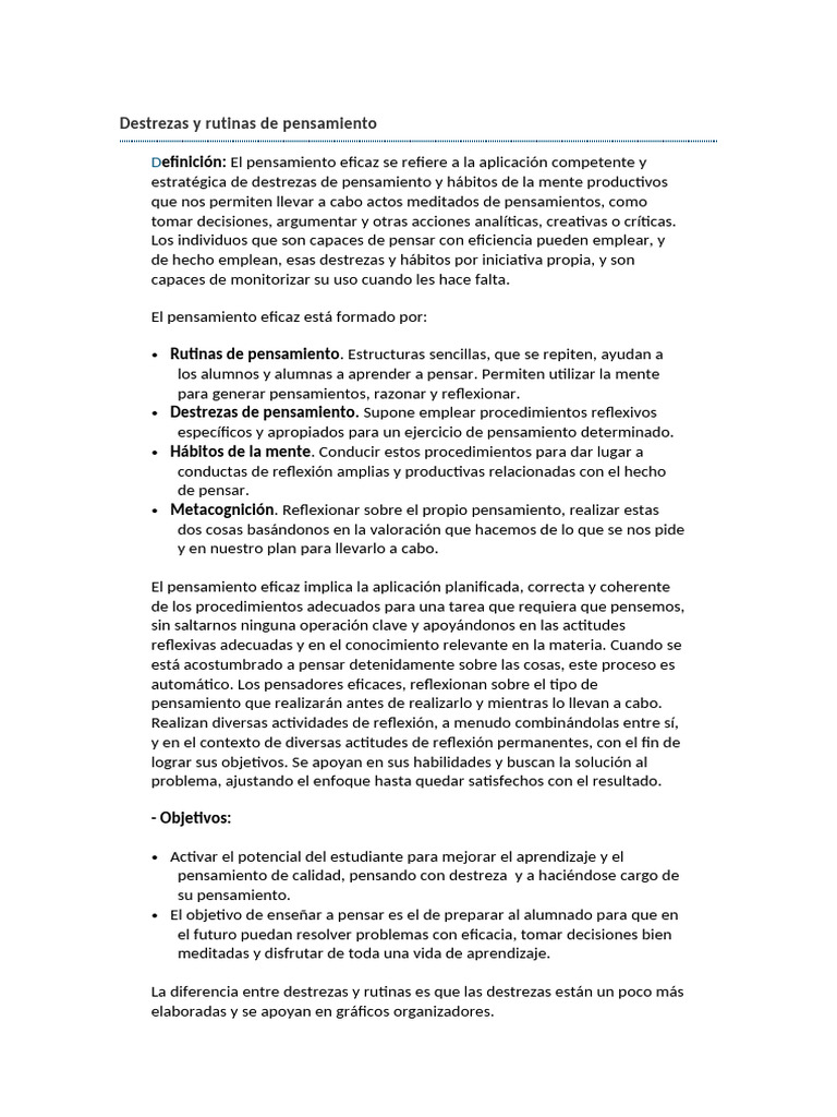 Rutinas y destrezas de pensamiento | PDF | Pensamiento | Aprendizaje