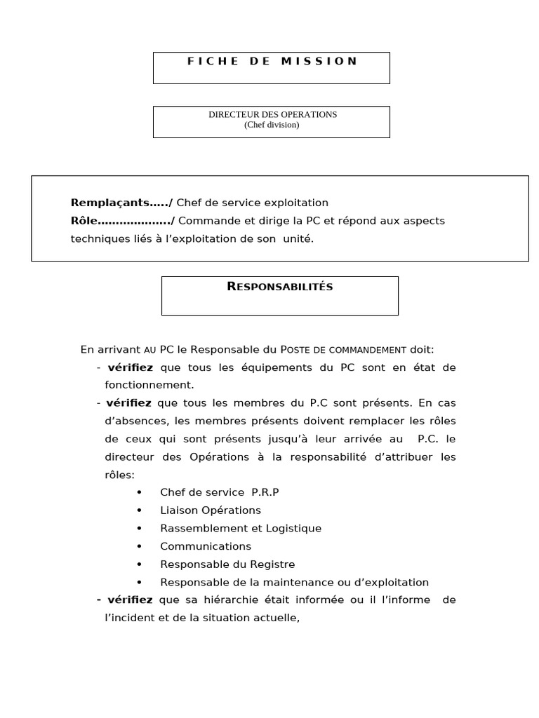 Rôle et responsabilités du directeur des opérations | PDF