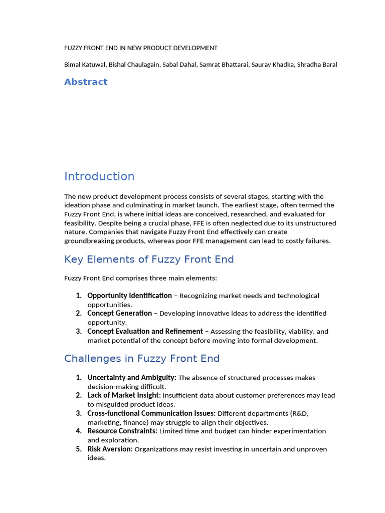 Fuzzy Front End in Product Development | PDF | New Product Development ...