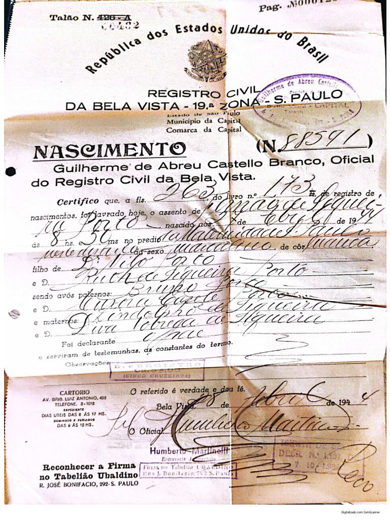 Certidão Nascimento Fernao | PDF