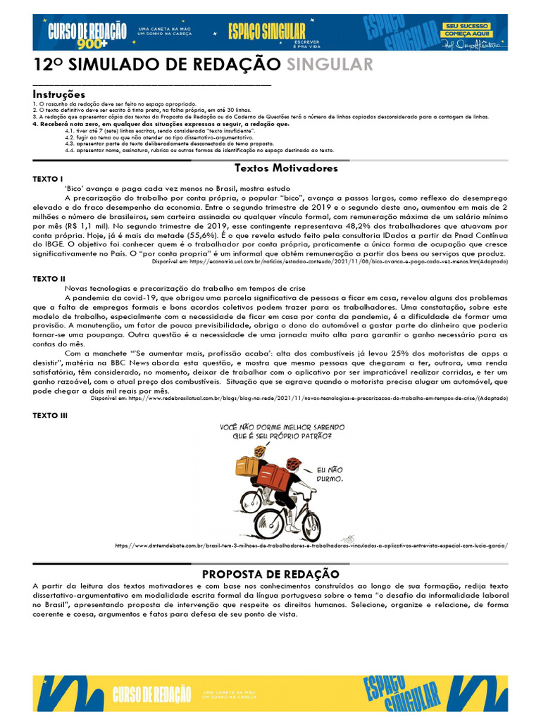 12o Simulado de Redação Singular | PDF | Economias