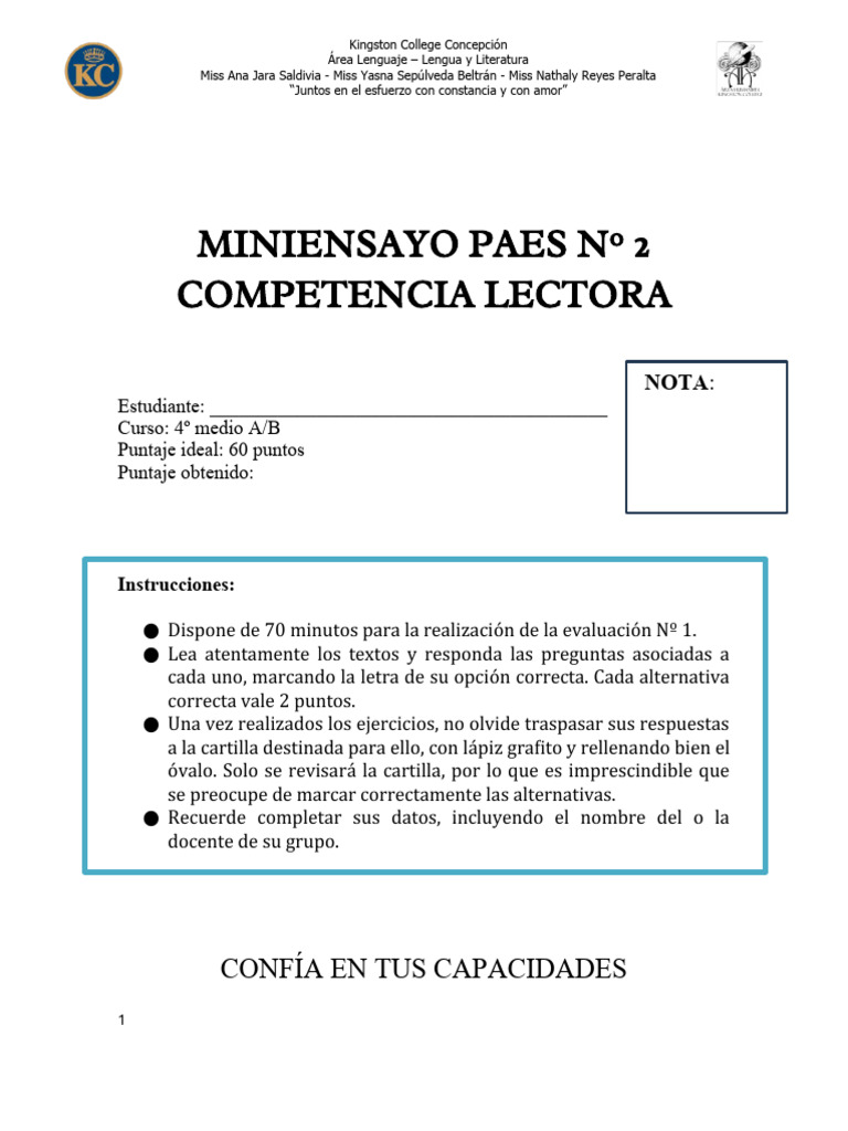 Evaluación de Competencia Lectora PAES | PDF | Humanidades | Residuos
