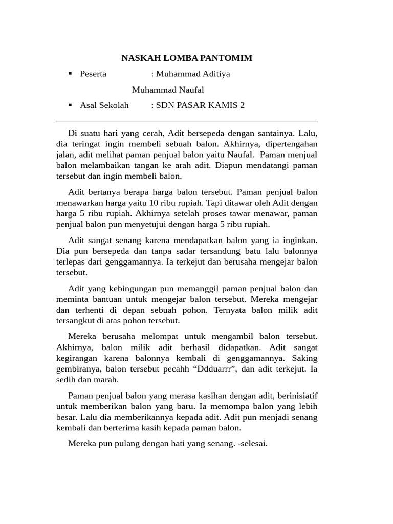 Naskah Lomba Pantomim: Balon Adit | PDF