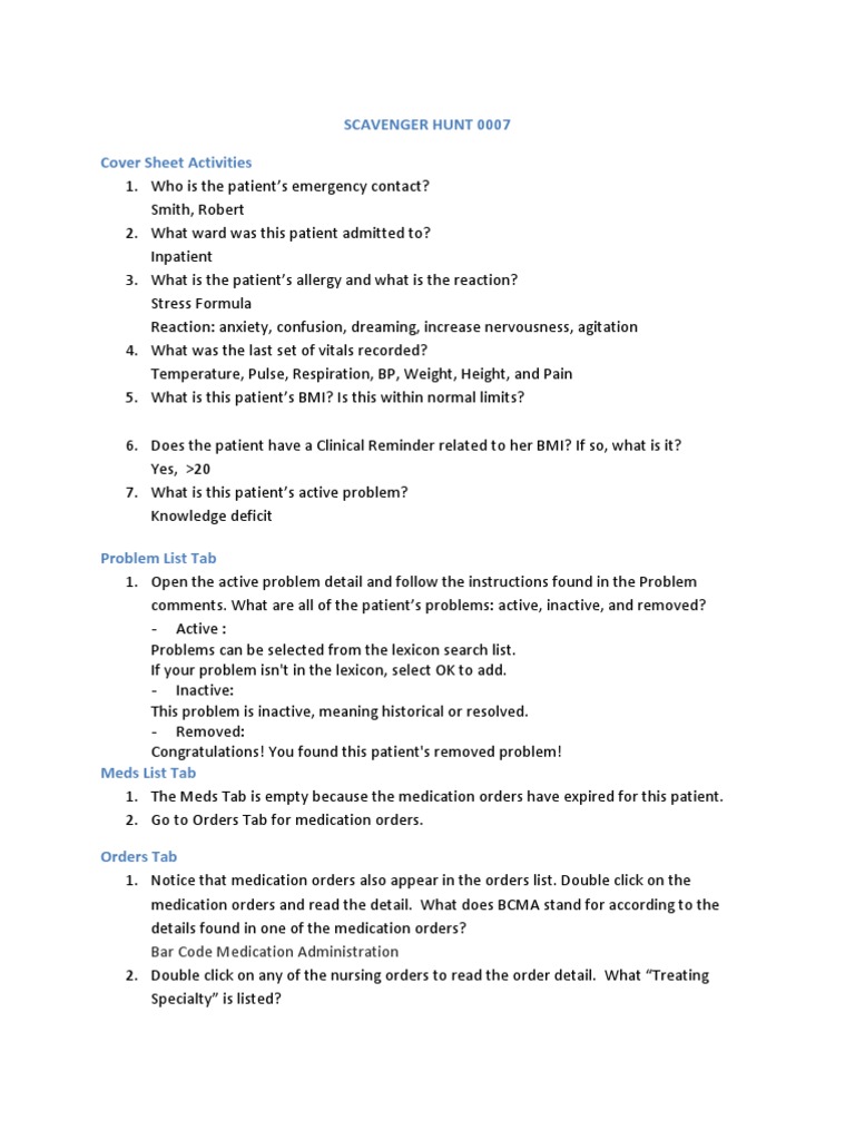 Scavenger Hunt 0007 Patient Medicine