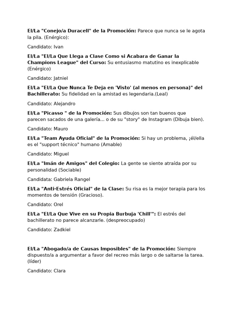 Nominaciones 5to Año | PDF