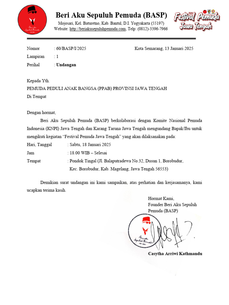 Basp - Undangan Pemuda Peduli Anak Bangsa (Ppab) Festival | PDF